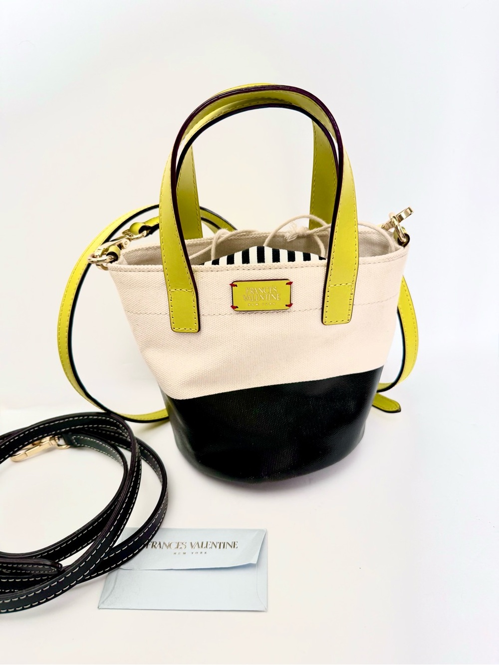 Frances Valentine Small Canvas Dipped Bucket Bag Crossbody Striped Drawstring